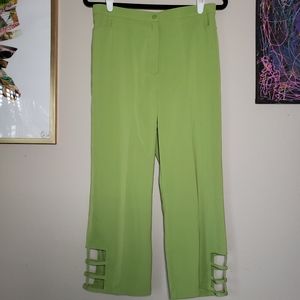 VTG 90s High Waisted Lime Green Capri Dress Pants Cutout Made in USA Sz M/6